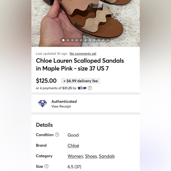 Chloe Lauren Scalloped Sandals in Maple Pink - size 37 US 7 - Picture 12 of 13